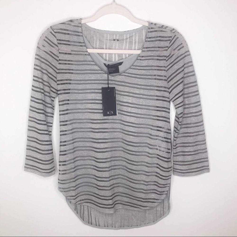 Armani Exchange NWT Grey Stripe Top - Picture 3 of 8